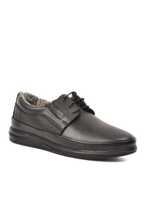 Siyah Hakiki Deri Erkek Günlük Ayakkabı 478 M Kürklü ( Bağcıklı )