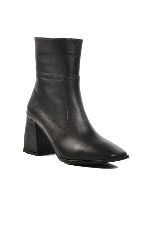 Black Genuine Leather Womens High Heel Boots with Polar Fleece Inside DS-10 Z