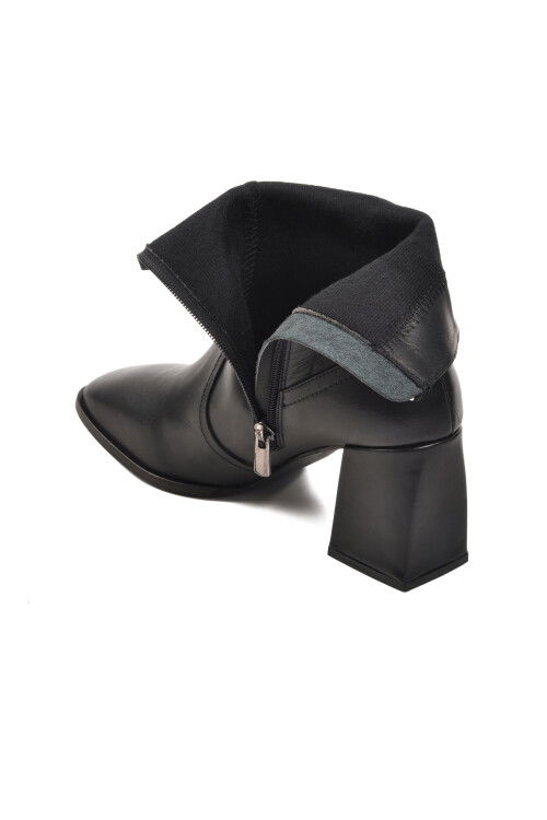 Black Genuine Leather Womens High Heel Boots with Polar Fleece Inside DS-10 Z