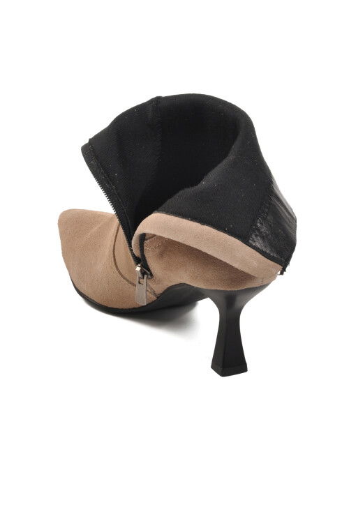 حذاء نسائي بكعب عالٍ من الجلد الطبيعي من صوف السويدي البيج DS-60 Z