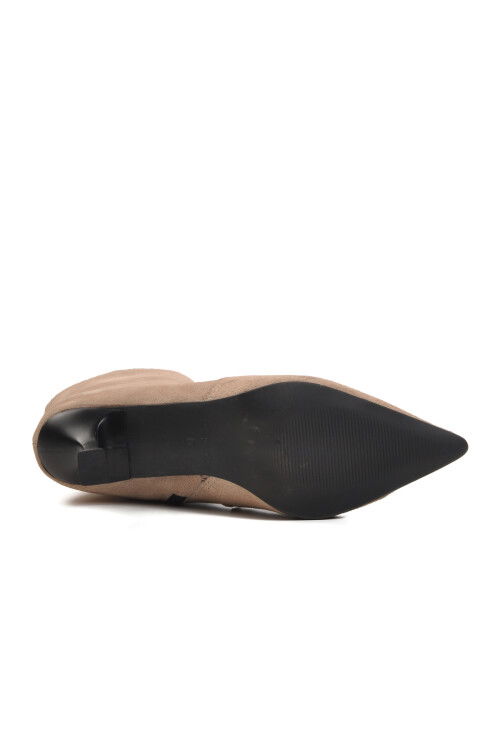 حذاء نسائي بكعب عالٍ من الجلد الطبيعي من صوف السويدي البيج DS-60 Z