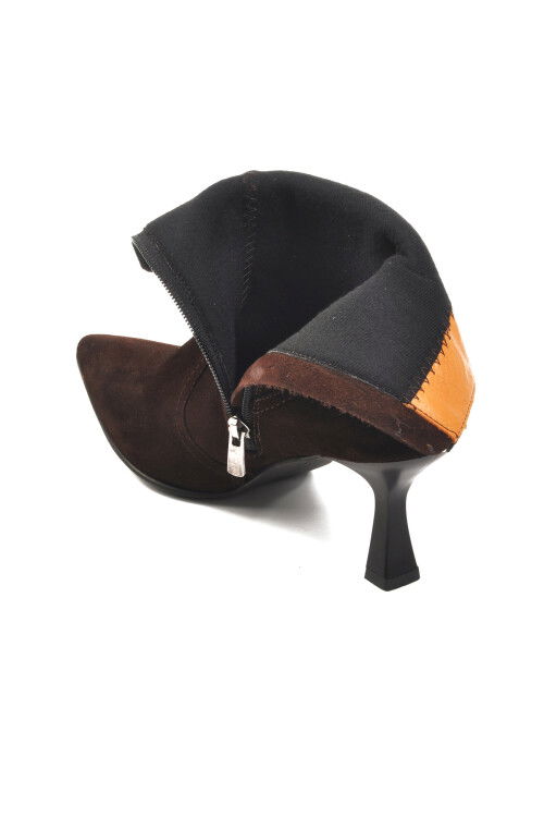 Brown Suede Fleece Genuine Leather Womens High Heel Boots DS-60 Z