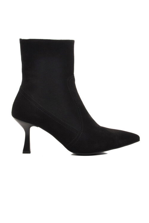 Black Suede Inside Polar Fleece Genuine Leather Womens High Heel Boots DS-60 Z