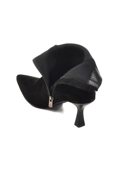 Black Suede Inside Polar Fleece Genuine Leather Womens High Heel Boots DS-60 Z