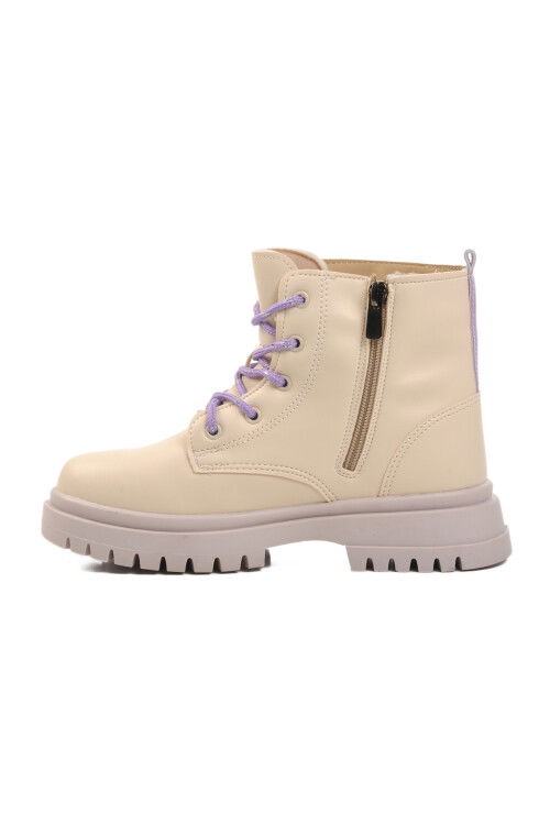 Cream-Lilac Polyurethane Girls Boots 1525 F