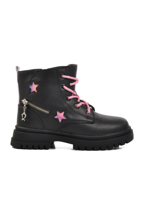 Black-Pink Polyurethane Girls Boots 1525 F