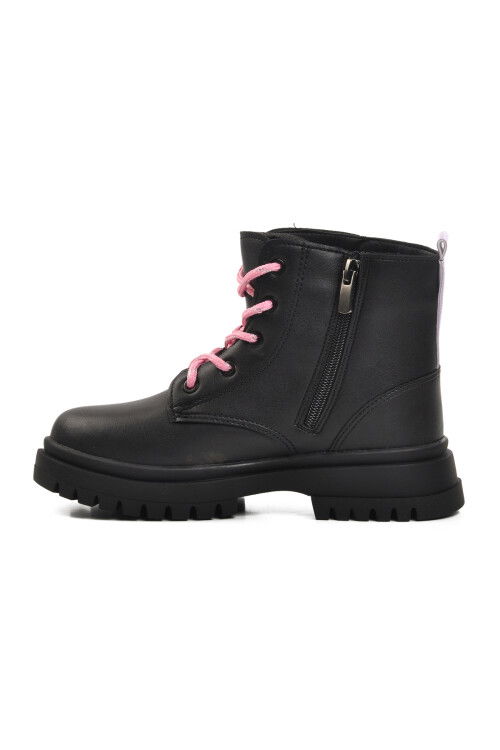 Black-Pink Polyurethane Girls Boots 1525 F