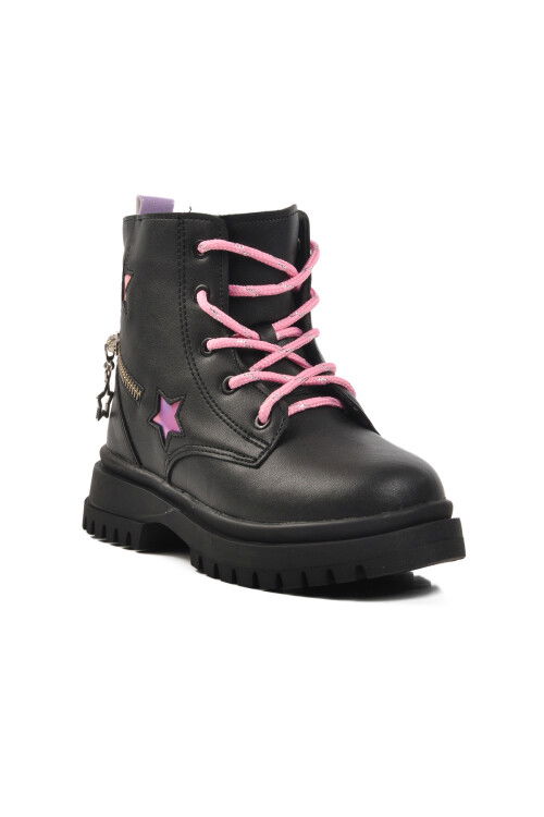 Black-Pink Polyurethane Girls Boots 1525 F