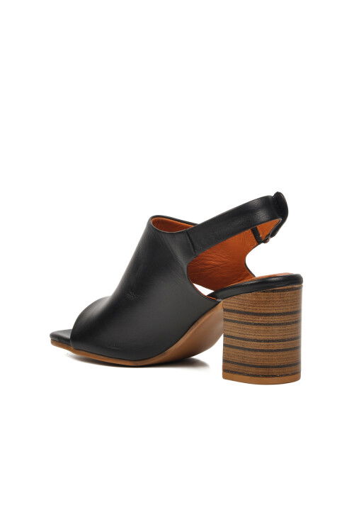 صندل بكعب من الجلد الطبيعي الأسود للنساء 2108502Y Z
