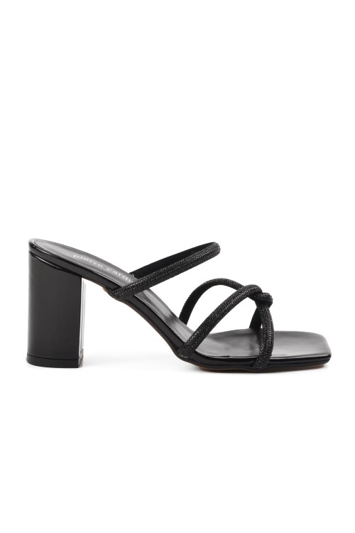 Black Patent Leather Womens Heeled Slippers PC-52218 Z