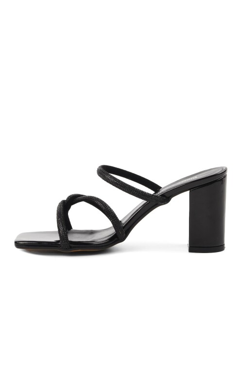 Black Patent Leather Womens Heeled Slippers PC-52218 Z