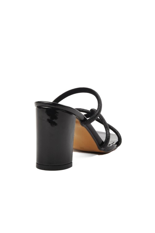 Black Patent Leather Womens Heeled Slippers PC-52218 Z
