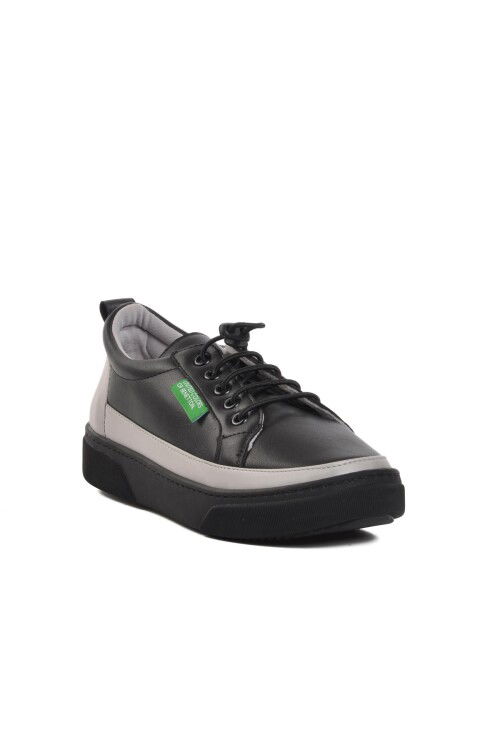 Black-Smoke Faux Leather Womens Sneaker BN-30366 Z