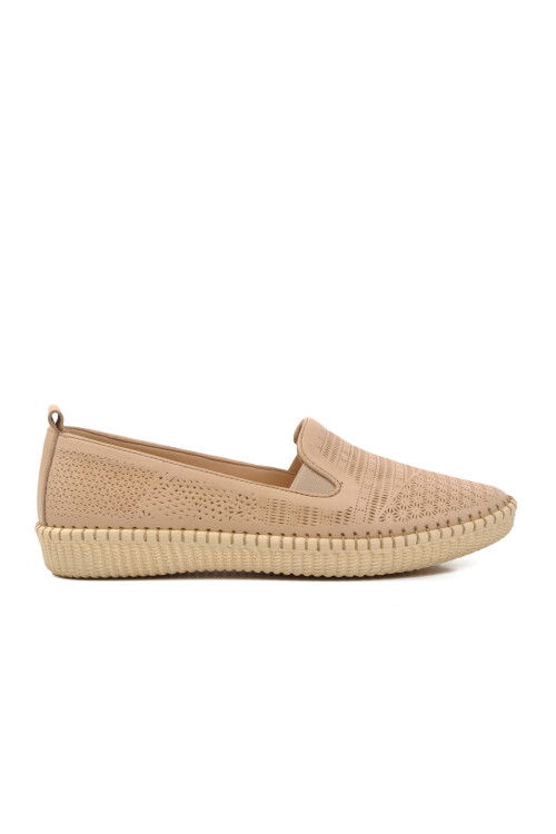 Beige Genuine Leather Anatomic Womens Casual Shoes 7232 Z