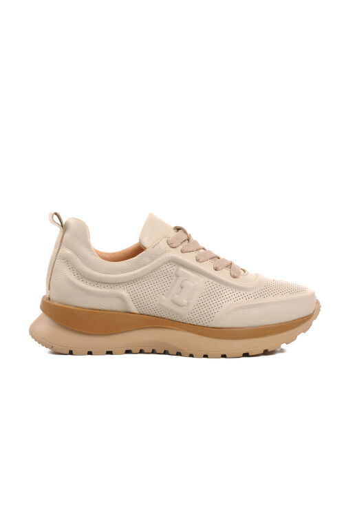 Beige Genuine Leather Womens Sneakers D1 Z