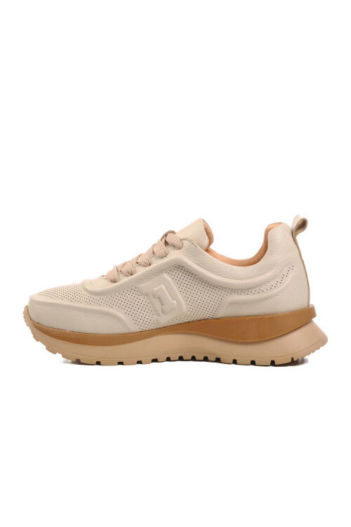 Beige Genuine Leather Womens Sneakers D1 Z