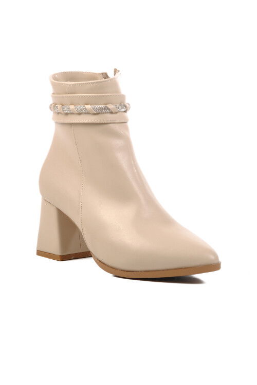 Beige Leather Fleece Womens Boots 276515 Z