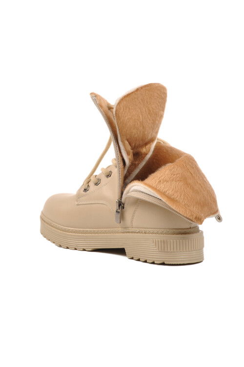 حذاء نسائي من الجلد البيج مبطن بالفرو 525343 Z