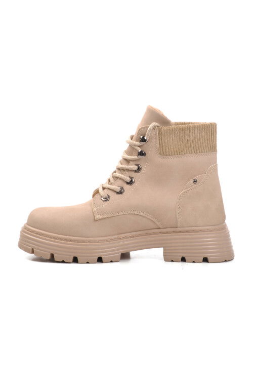 Beige Lace-Up Womens Boots FO223 G