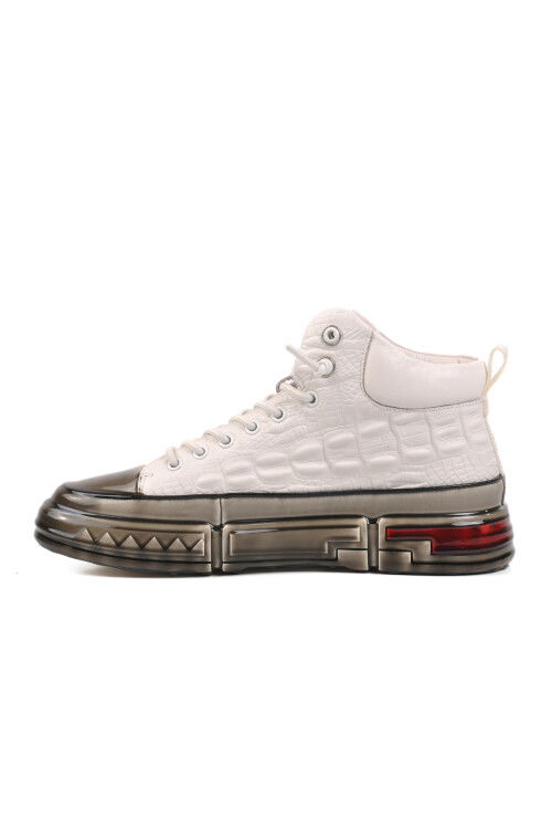 White Genuine Leather Ankle Length Mens Sneaker 24K510-4 M