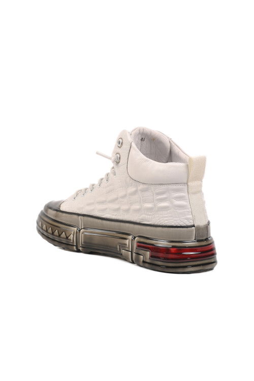 White Genuine Leather Ankle Length Mens Sneaker 24K510-4 M