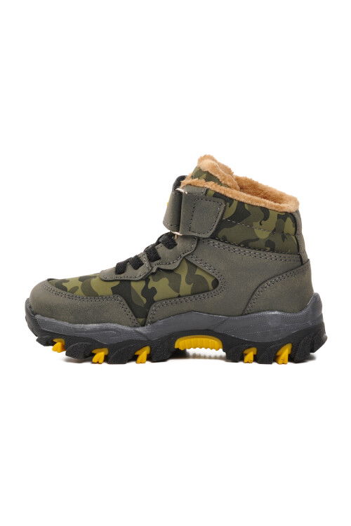 Khaki Velcro Kids Outdoor Boots Leo P