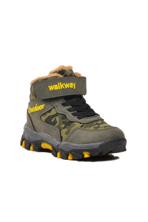 Khaki Velcro Kids Outdoor Boots Leo P