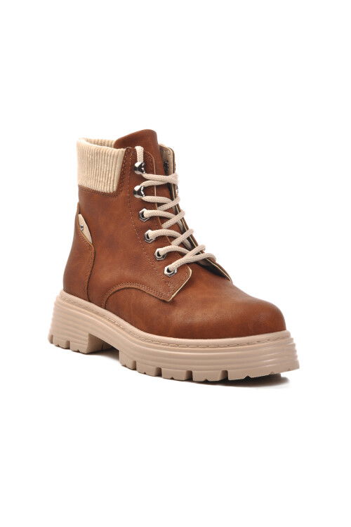 Brown-Beige Lace-Up Womens Boots FO223 G