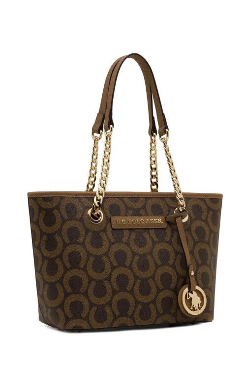 حقيبة كتف وحقيبة يد نسائية بنية اللون US24594