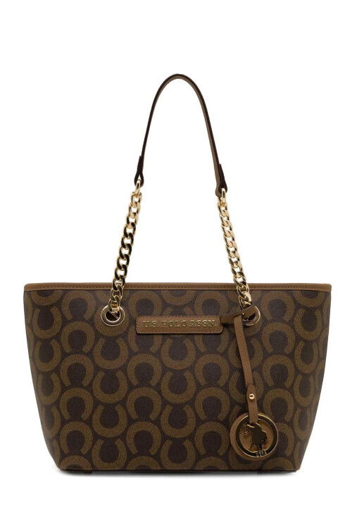 حقيبة كتف وحقيبة يد نسائية بنية اللون US24594