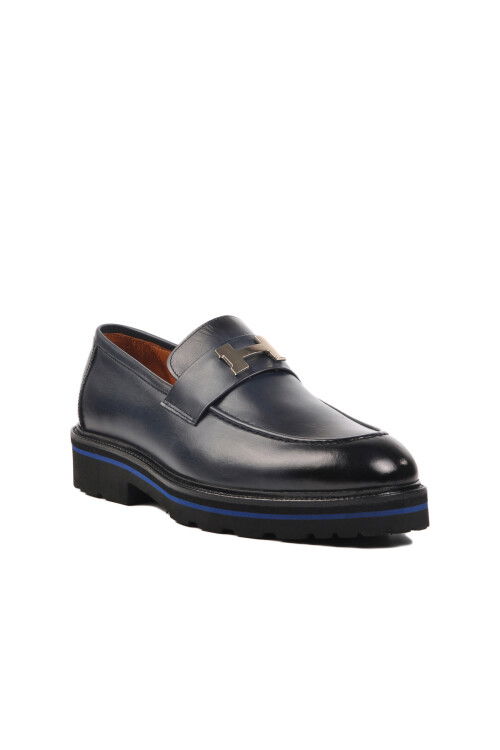 Navy Blue Genuine Leather Mens Loafer Shoes Premium 2871 M