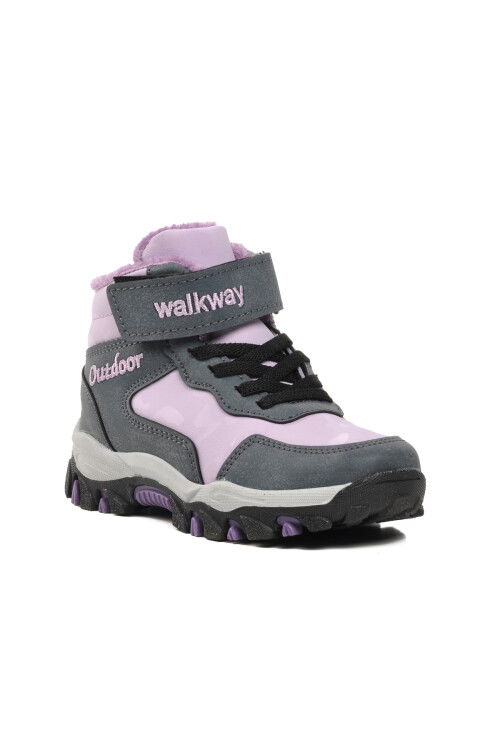 Lilac Velcro Kids Outdoor Boots Leo P