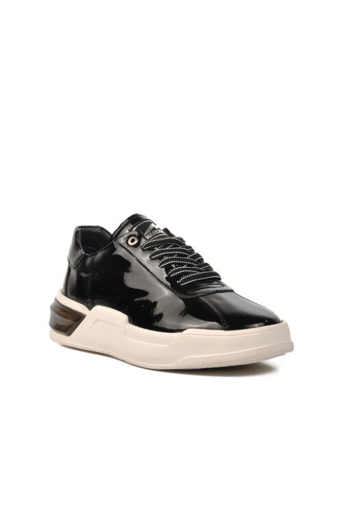 حذاء رياضي رجالي من الجلد الطبيعي باللون الأسود اللامع والأبيض 152-19197 M