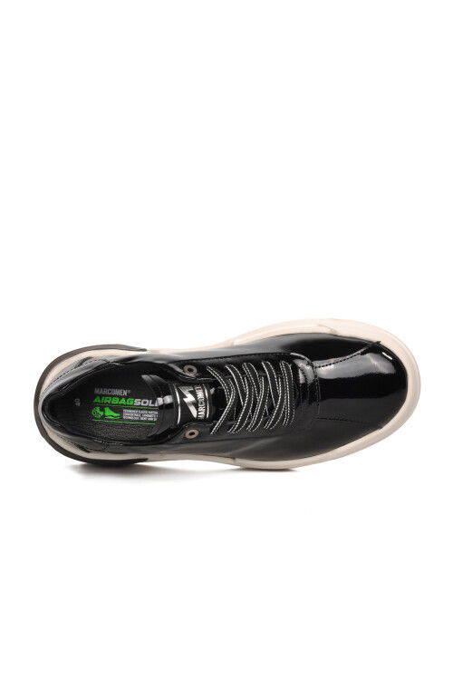 حذاء رياضي رجالي من الجلد الطبيعي باللون الأسود اللامع والأبيض 152-19197 M