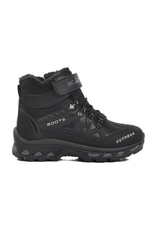 Black Unisex Velcro Furry Kids Boots 1831 F