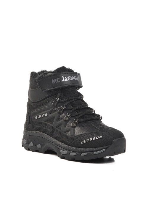 Black Unisex Velcro Furry Kids Boots 1831 F