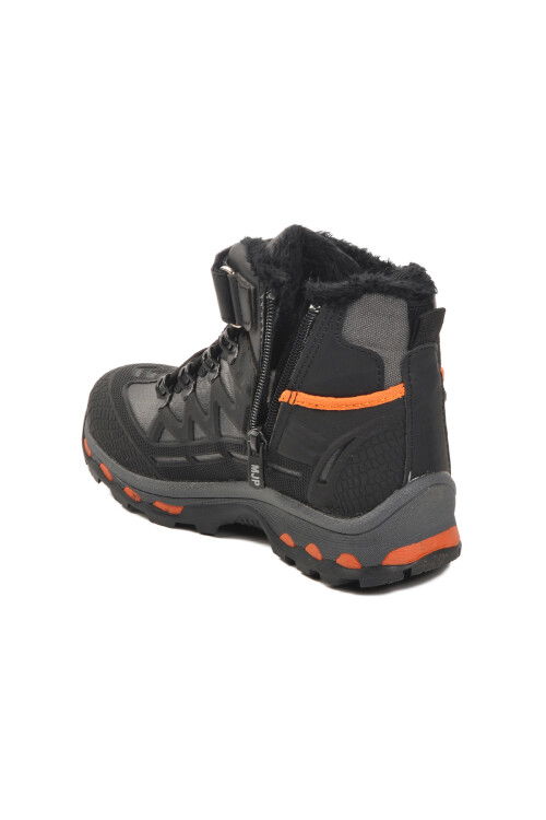 Siyah-Turuncu  Unisex Cırtlı Kürklü Çocuk Bot 1831 F