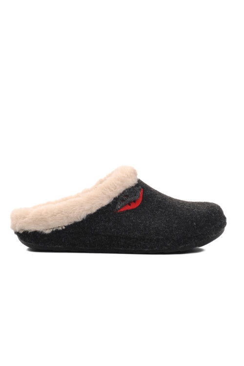 Black Fur Lined Womens Home Slippers K-9529 Z