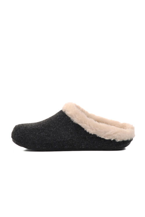 Black Fur Lined Womens Home Slippers K-9529 Z