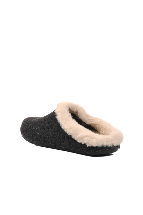 Black Fur Lined Womens Home Slippers K-9529 Z