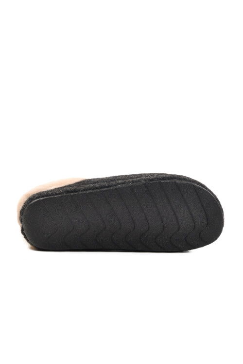 Black Fur Lined Womens Home Slippers K-9529 Z