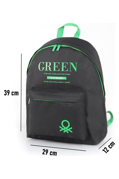 Black-Green Unisex School Bag 03805