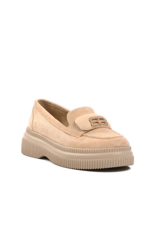 حذاء كاجوال نسائي من جلد الغزال البيج من مادة البولي يوريثين 884904 Z