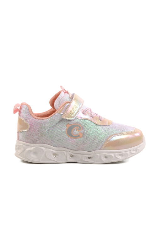Beige Velcro Lighted Girls Sneakers Yuki F