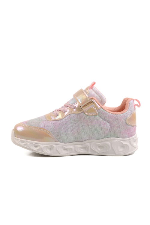 Beige Velcro Lighted Girls Sneakers Yuki F
