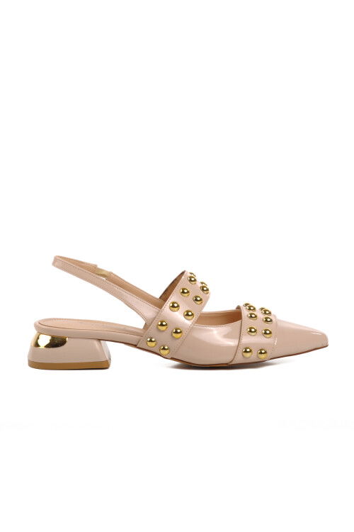 Beige Patent Leather Womens Evening Shoes 575023 Z