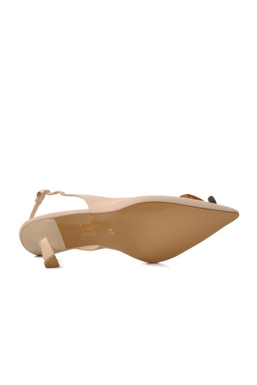 Beige Satin Thin Heeled Womens Evening Shoes 575010 Z