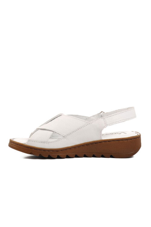 White Genuine Leather Velcro Womens Sandals Z265 Z