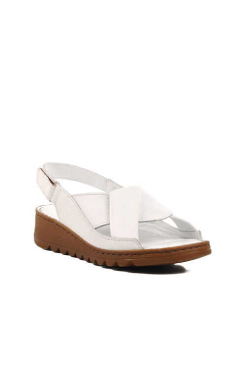 White Genuine Leather Velcro Womens Sandals Z265 Z