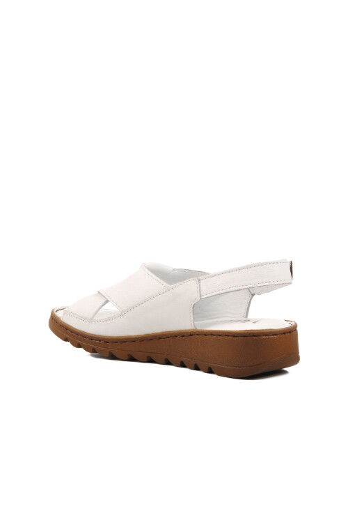 White Genuine Leather Velcro Womens Sandals Z265 Z